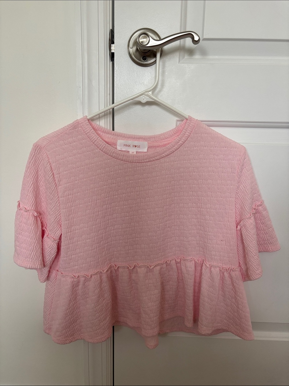 Pink Rose Light Pink Short-Sleeve Ruffle Peplum Top